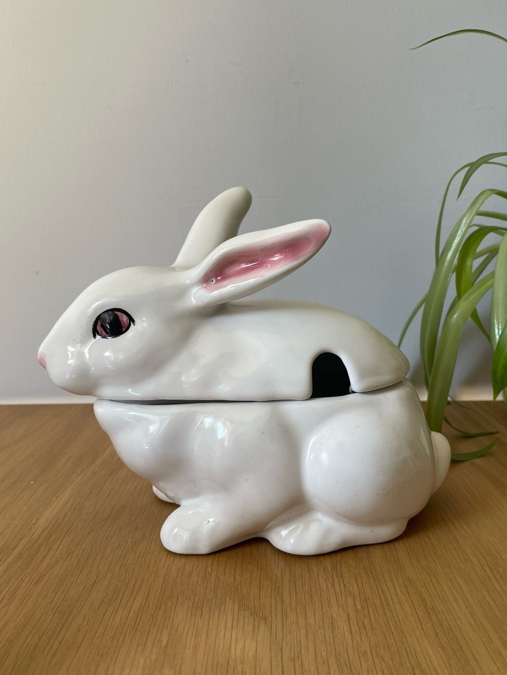 Vintage Bordallo Pinheiro White Ceramic Rabbit Bunny Tureen Sauce Boat 80s